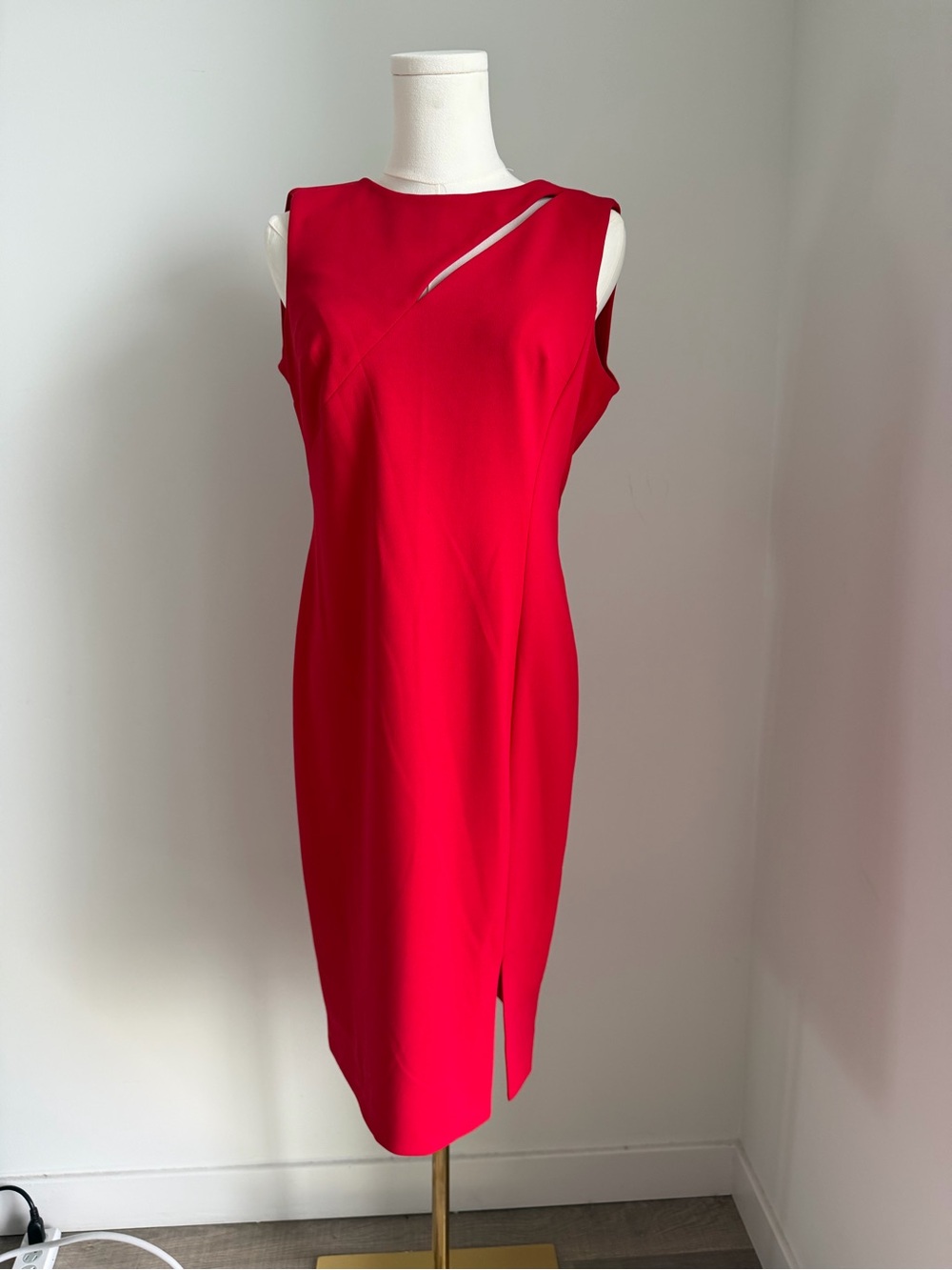 Calvin Klein Vibrant Red Sleeveless Sheath Dress with Neckline Cutout